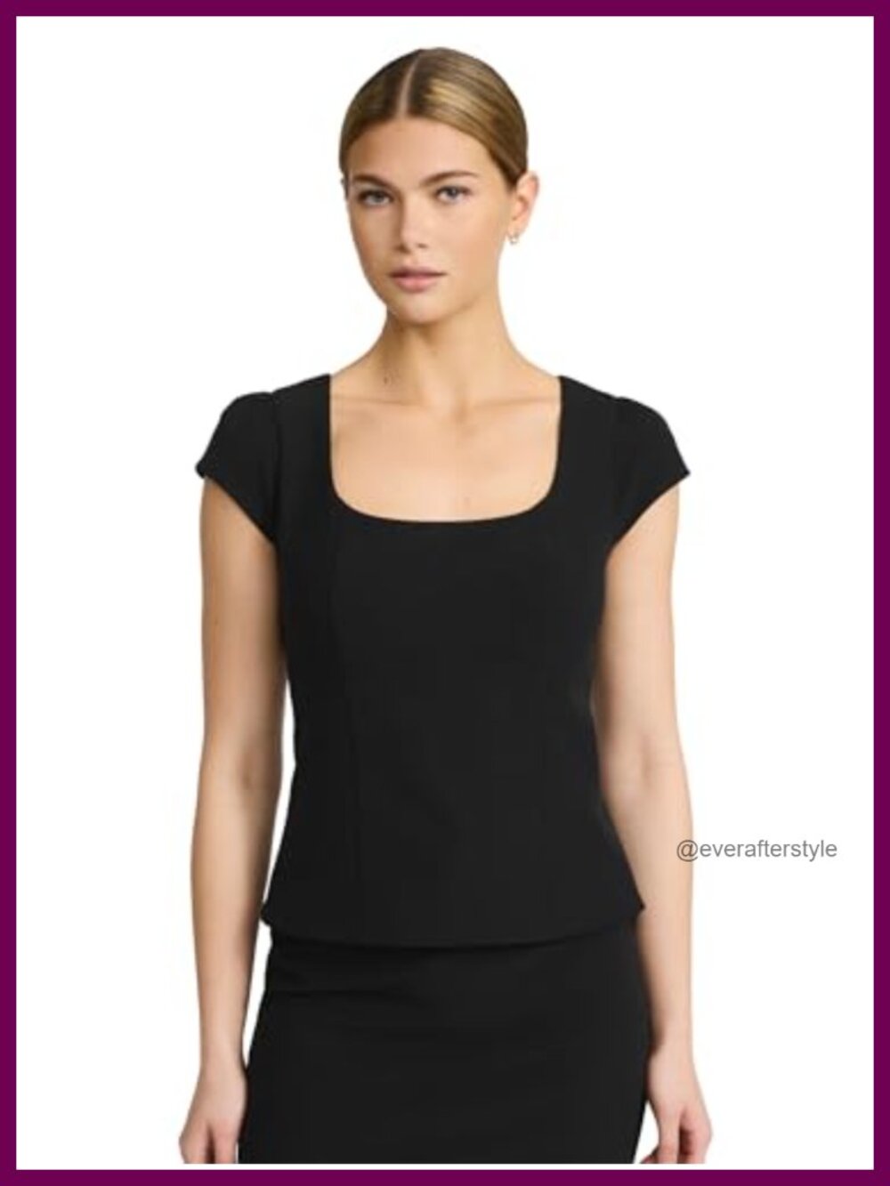 Women's Studio Stretch Twill Square Neck Cap Sleeve Tailored Top